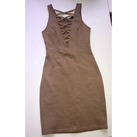 Beige strappy front mini dress Small - Picture 4 of 8